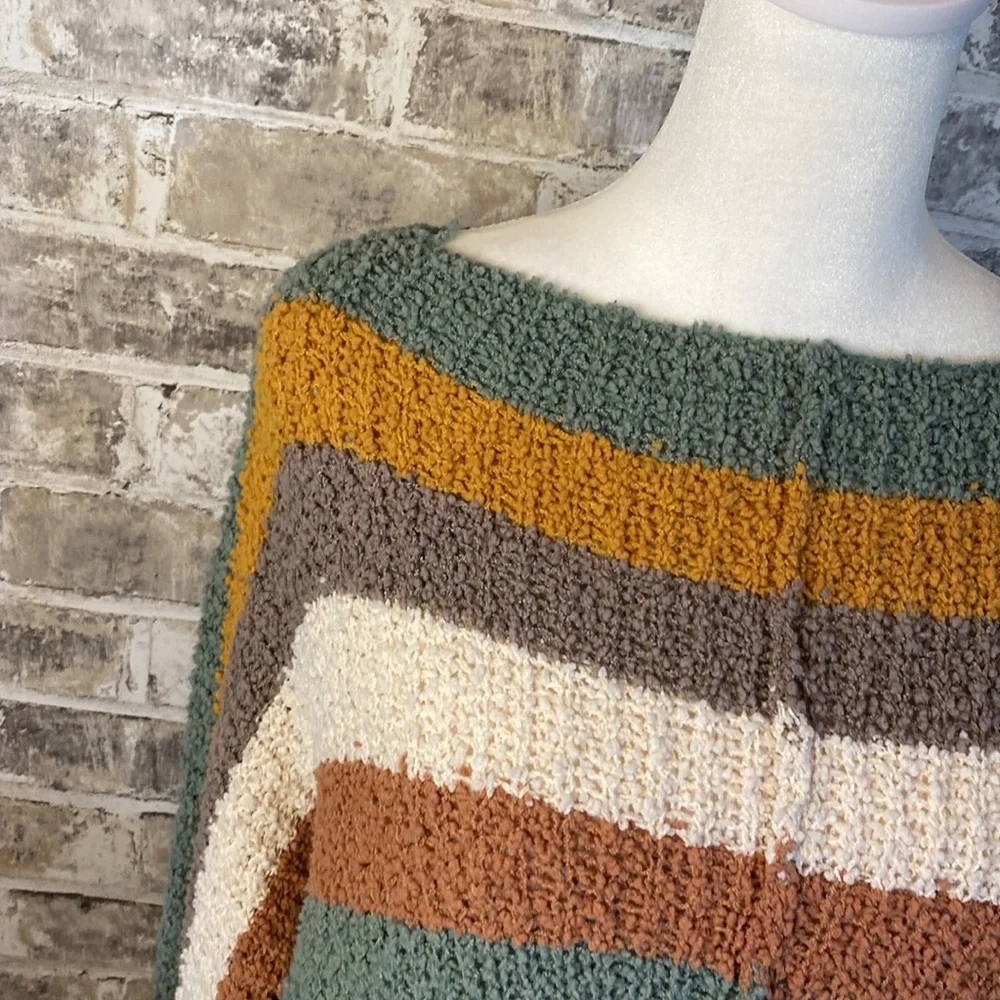 Shop Stevie Oversized Chunky Knit Striped Sweater. Size L. Sage Green and Brown. - Picture 5 of 15